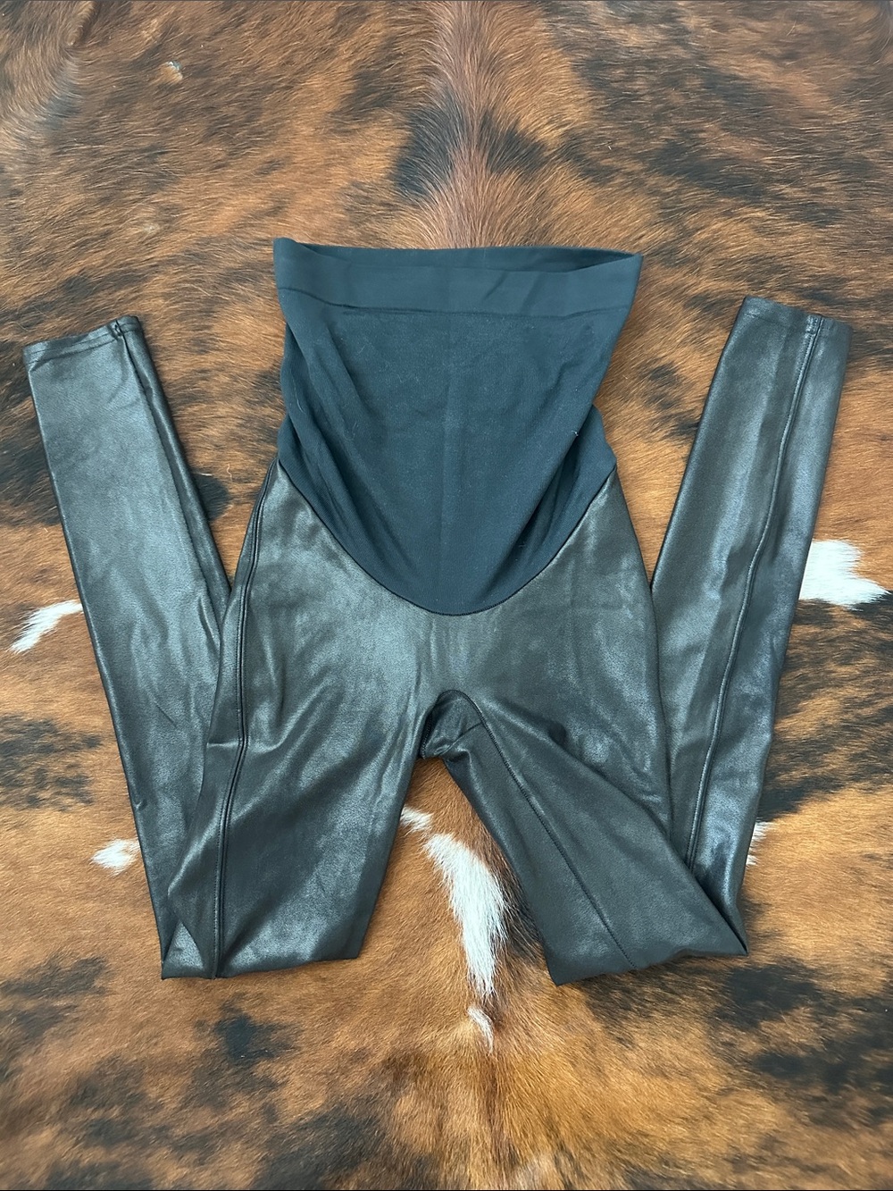 SPANX Black Faux Leather Maternity Leggings Size XS